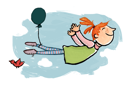 Mädchen, rote Haare, fliegen, Vogel, Ballon 