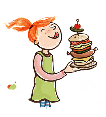 großer Burger, Mädchen, rote Haare, Wurst